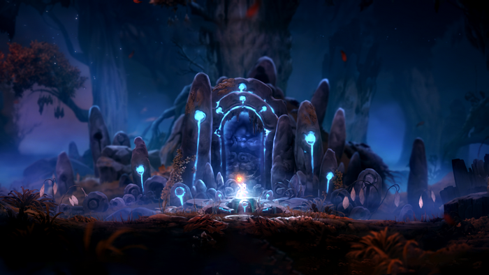 Ori from Ori and the Will of the Wisps at a glowing portal
