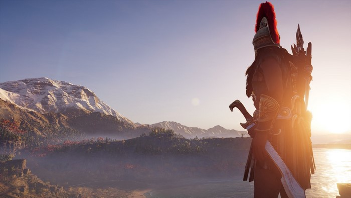 Kassandra from Assassin's Creed Odyssey overlooking mountains