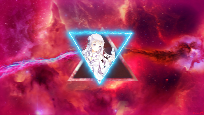 Emilia from Re:Zero in a Neon Triangle