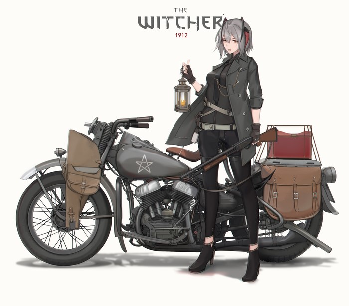 Anime girl with motorcycle and shotgun