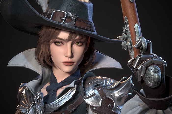 Woman with hat and gun