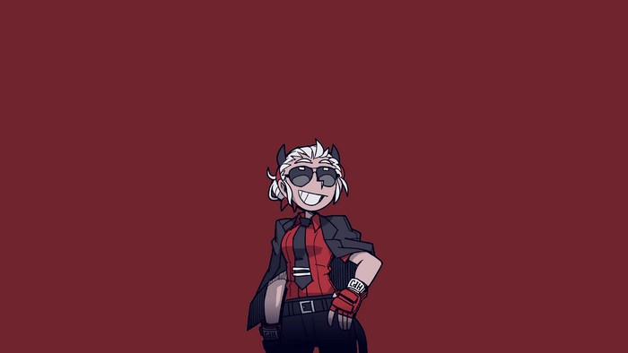 Justice from Helltaker with sunglasses and gloves