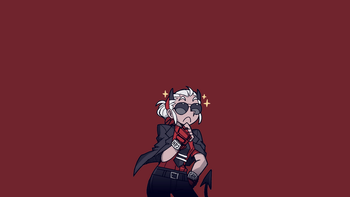 Justice from Helltaker with sunglasses and gloves