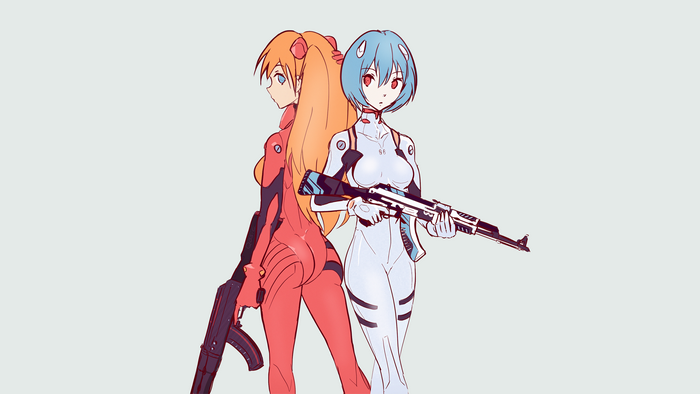 Asuka Langley Soryu and Rei Ayanami from Neon Genesis Evangelion with AK-74