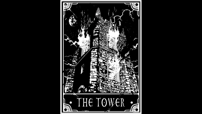 The Tower Tarot Card with Fire and Lightning