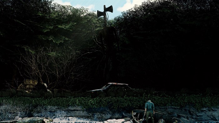 Siren Head in Dark Forest Scene
