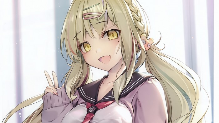 Anime girl with blonde twintails and school uniform