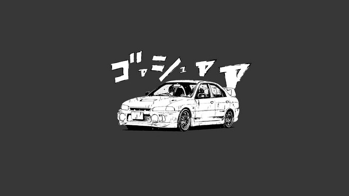 Mitsubishi Lancer Evo V artwork with Japanese text