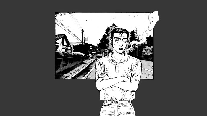 Bunta Fujiwara from Initial D smoking