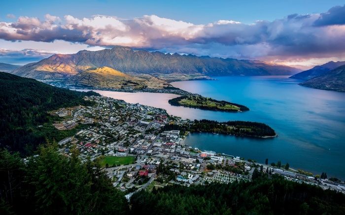 Queenstown New Zealand Aerial View at Sunset