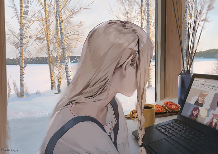 Girl on a video call in a snowy landscape