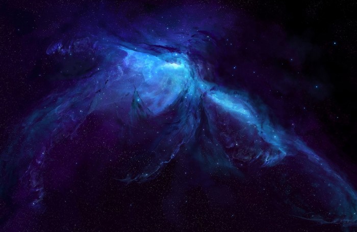 Blue and purple nebula in deep space with stars