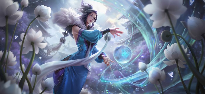 Anime girl with white flowers and magic