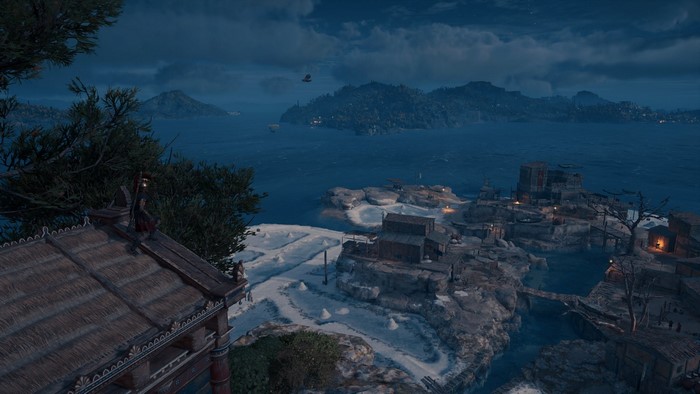 Kassandra from Assassin's Creed Odyssey on a rooftop