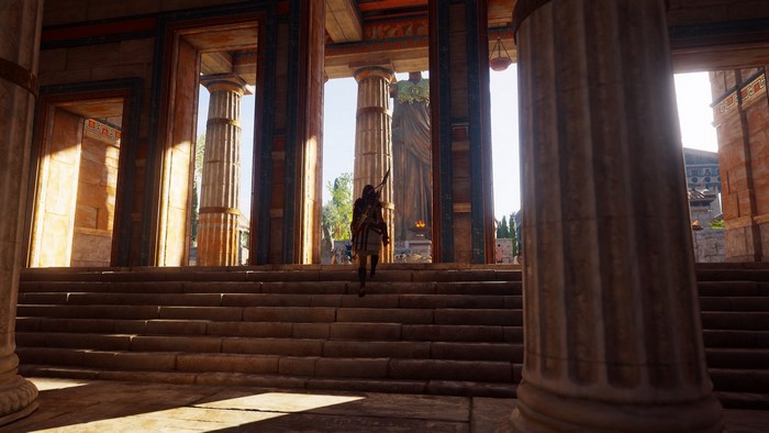 Kassandra from Assassin's Creed Odyssey in ancient Greek ruins