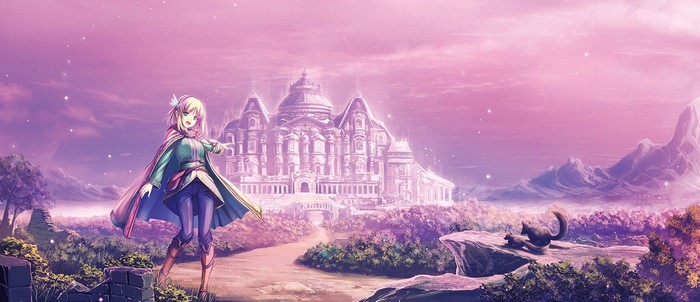Girl in a cape near a fantasy castle