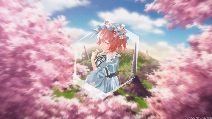 4K Saigyouji Yuyuko from Touhou in cherry blossoms