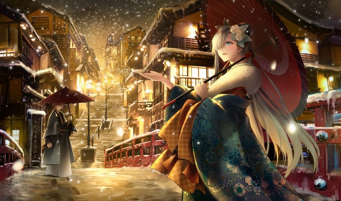 Anastasia from Fate/Grand Order in a snowy village