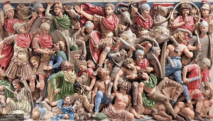 4K Colorized Roman Battle Sculpture