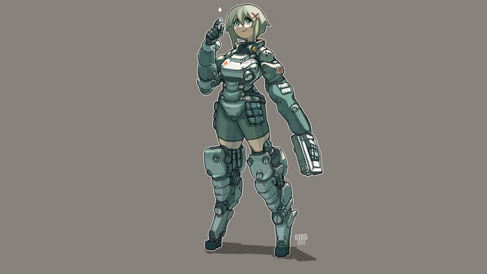 Anime girl in futuristic armor with a gun
