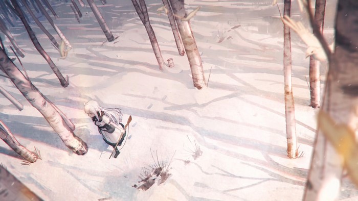 Anime girl with bow and arrow in snow from Girls Frontline