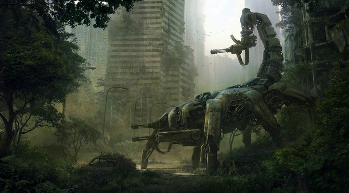 4K Mech in Abandoned Post Apocalypse City
