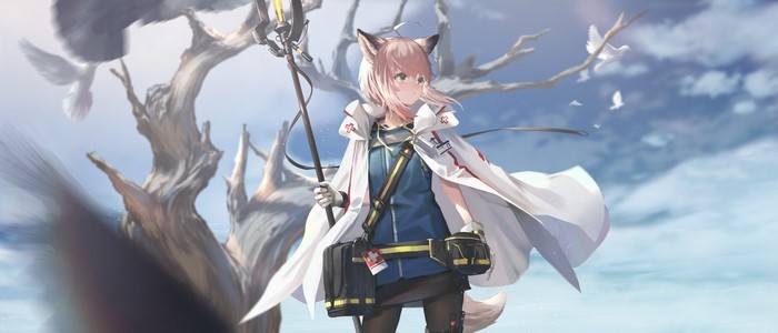 Anime girl with animal ears holding a staff