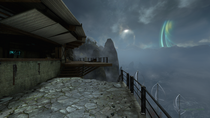 Halo Reach 4K screenshot of a ledge with wind turbines