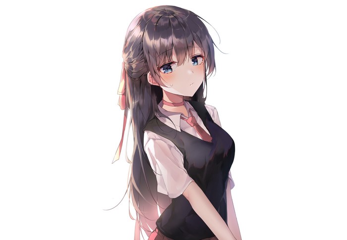Anime girl with black hair in school uniform