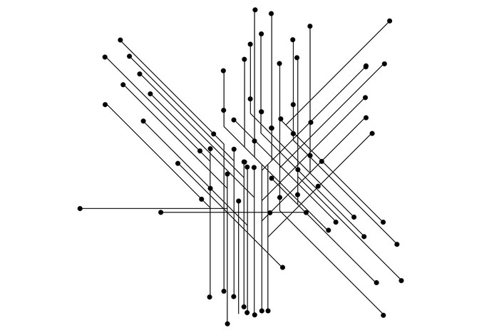 Abstract network of black dots and lines on white background