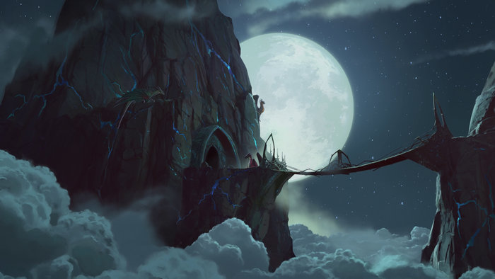 Rayla from The Dragon Prince on a mountain bridge