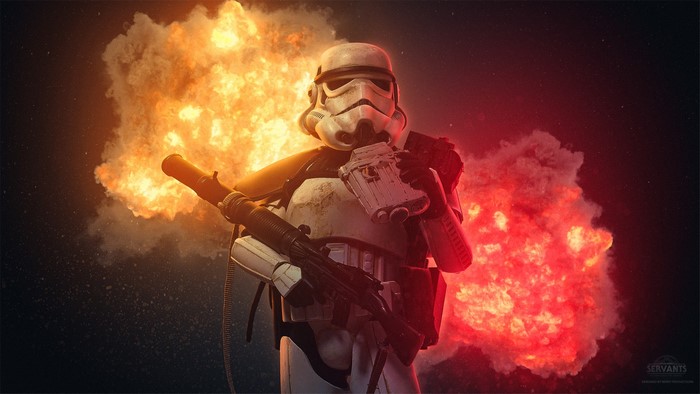 Imperial Stormtrooper from Star Wars with explosions