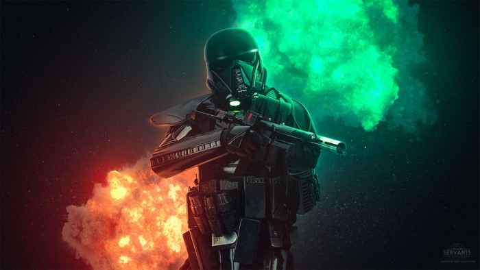 Imperial Stormtrooper from Star Wars with explosions