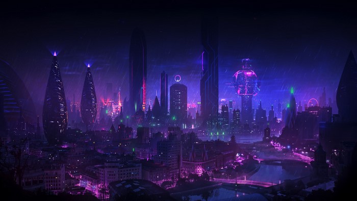DominiqueVanVelsen Cyberpunk Cityscape at Night