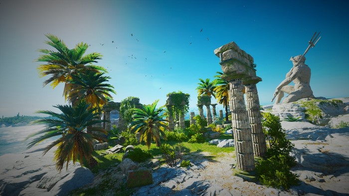 Ruins and Poseidon statue in Assassin's Creed Odyssey