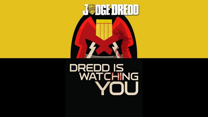 Judge Dredd artwork with text
