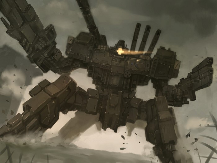 Armored Core robot with multiple weapons