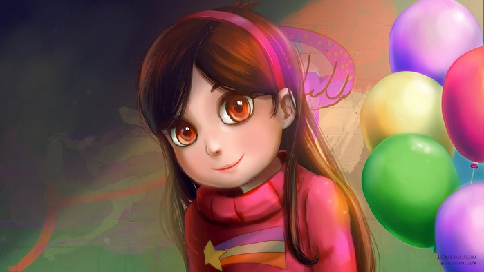 Mabel Pines from Gravity Falls with balloons