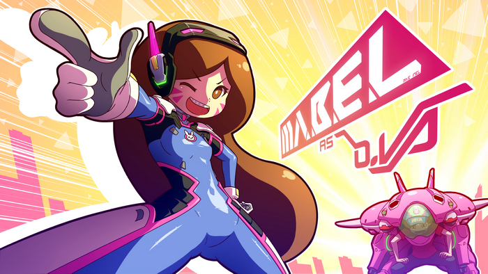 D.Va from Overwatch in anime style with mech
