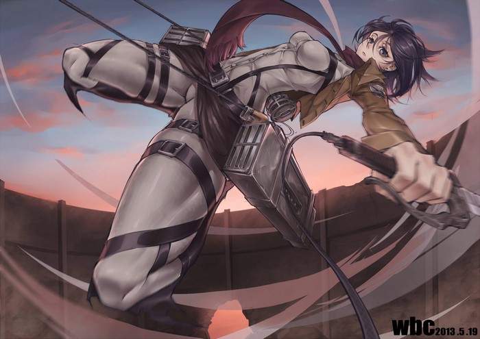Mikasa Ackerman from Attack on Titan with swords