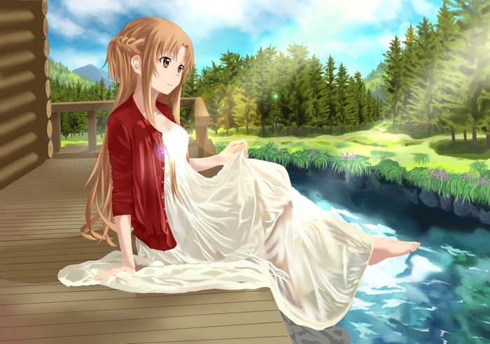 Asuna Yuuki from Sword Art Online by a river