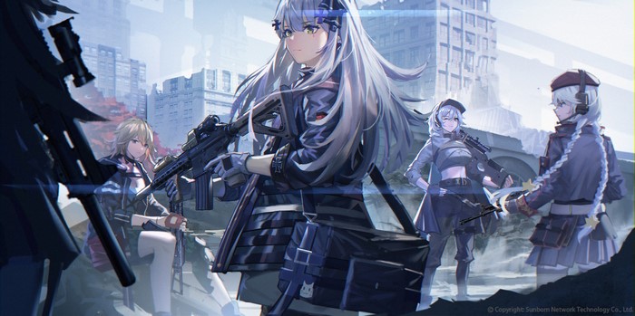 Girls Frontline characters in a city setting