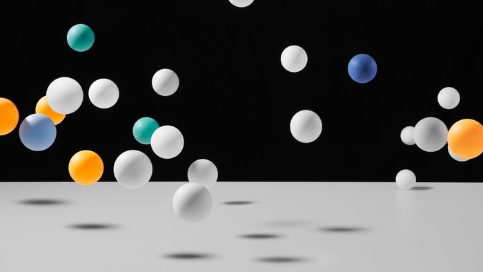 Floating Balls on Black and White Background