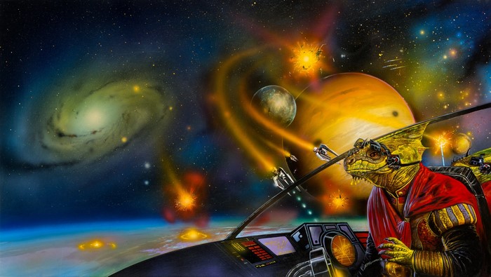 Space Battle with Lizardmen Pilot by Bob Eggleton
