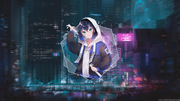 Inosuke Hashibira from Demon Slayer in Cyberpunk City