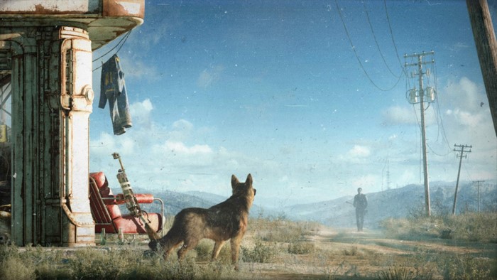 Dogmeat and a man in Fallout 4