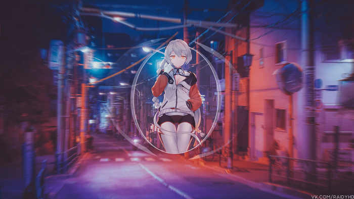 Kiana Kaslana from Honkai Impact 3rd in a city street