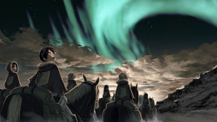 Characters from Shingeki no Kyojin under the Aurora