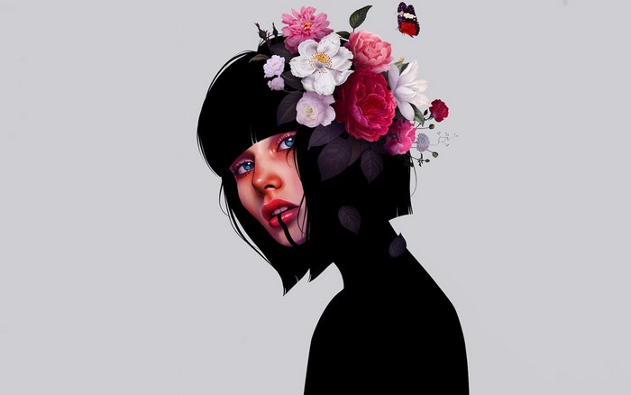 Portrait of a woman with flowers in her hair