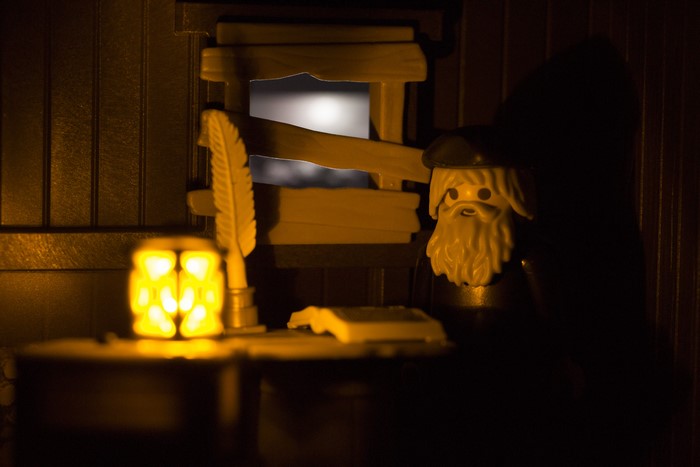 Playmobil Leonardo da Vinci at night